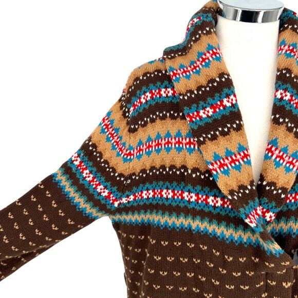 Chaps Southwest Shawl Collar Cardigan Upcycled Sweater Brown Size XL - Picture 3 of 13